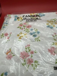 Vintage Cannon Flat Sheet Full Pink Blue Flowers Monticello Retro New - Picture 1 of 11