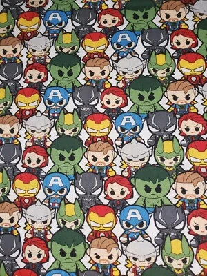 100% Cotton Marvel Avengers Mini Heros Hulk Iron Man Captain America Fabric FQ - Image 1 of 2