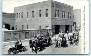 POSTAL Atchison Kansas Departamento de Bomberos y Salón 1908 Caballos y Carros - Imagen 1 de 2