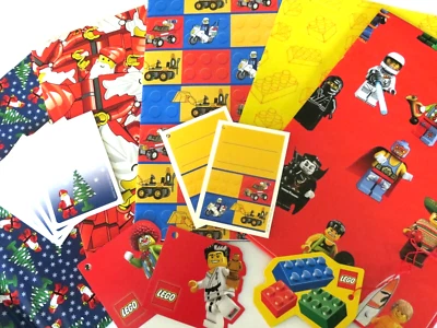 LEGO Christmas & Birthday Wrapping Paper & 10 Gift Tag Lot - Two 39x27" sheets + - Image 1 of 4