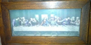 Vintage Abendmahl Relgious gerahmter Druck mit Messingkruzifix 11 Zoll - Bild 1 von 3