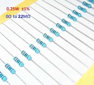 100PCS 1/4W 0.25W Metal Film Resistor ±1%- Full Range of Values (0Ω to 22MΩ) - Picture 1 of 3