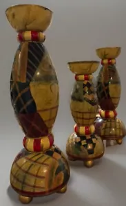 Vintage Bombay Company Mackenzie Childs Style Heavy Candle Holders Pillars 3 Set - Picture 1 of 3