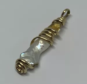 Custom Made Pendant 14K Yellow Gold w/ Citrine and Fresh Water Pearl 45mm - Picture 1 of 12