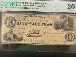 1852 Bank of Cape Fear 10 $, NC90G114a, PMG20 (nur 9 von PMG GEGRADET) - Bild 1 von 2