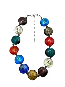 Collana Vintage Grossa Multicolore Foil Arte Vetro Perline Lavorata a Lampada 20" Retrò Usato in Ottime Condizioni - Foto 1 di 24
