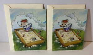 Gary Patterson Hallmark Blank Note Cards Lot (2) Golfer in Sandbox Girl Cat - Picture 1 of 4
