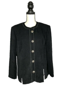 LESLIE FAY Women's Jacket Black Blazer Button Accents 100% Cotton Size 14 $75 - Picture 1 of 11