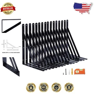 Easy Install 16-Pack 14-Inch Heavy Duty Shelf Brackets with Off-Center Drilling - Picture 1 of 8