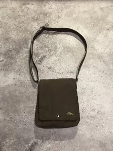 Vintage Y2K CrossBody Bag Lacoste Man’s Embroiled Logo Brown 25x29 - Picture 1 of 11