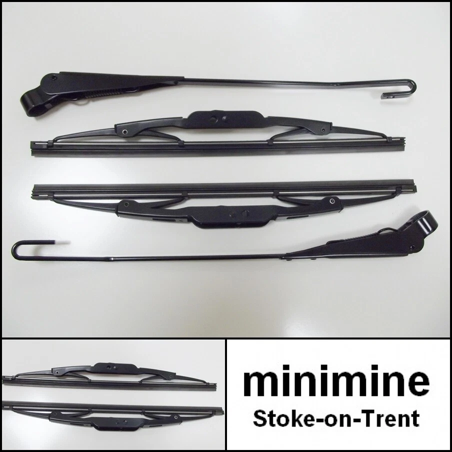 Classic Mini Wiper Arms & 11" Blades RHD DKB101480 Black hooked type - Image 1 of 1