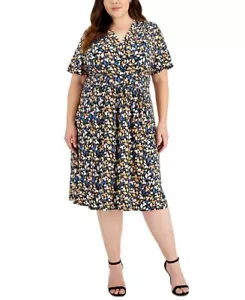 NEW ANNE KLEIN BLUE FLORAL CAREER FLARE DRESS SIZE 0 X 1 X 2 X 3 X WOMEN $109 - Picture 1 of 4