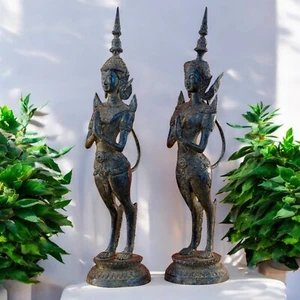 Bronze Figur Thailand 39cm handgefertigt Wachsguss Deko Thai Massage Yoga Studio - Bild 1 von 12