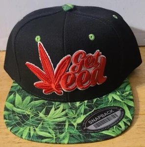 GORRA DE BÉISBOL GET WEED HOJAS DE MARIHUANA CANNABIS SNAPBACK (NEGRA) - Imagen 1 de 2