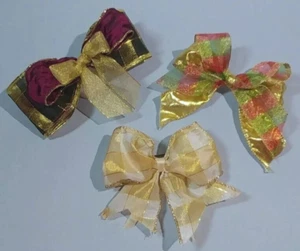 Barrette Tartan Plaid Design Ribbon Hair Bow Clips Gold Color Dressy Accessory - Picture 1 of 5