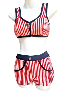 Vintage 1960s Two Piece Bikini Swimsuit Mod Striped - Picture 1 of 7