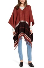 Treasure Bond New Stripe Fringe poncho knit wrap women sz one size BNWT 