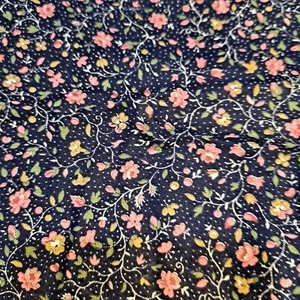 Tela de algodón azul floral vintage Calicó 36" x 44" rosas rosas flores en miniatura - Imagen 1 de 4