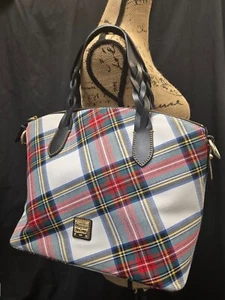 Dooney & Bourke gewölbt kariert Tartan schwarze Griffe/verstellbarer Riemen Gold Hardware - Bild 1 von 13