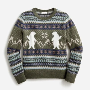 NEW NWT J.CREW CREWCUTS BOYS FAIR ISLE SWEATER POLAR BEAR GREEN SIZE XS 4/5 - Picture 1 of 10