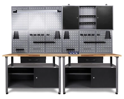 Ondis24 Werkstatteinrichtung 240cm Komplett Werkstattset Werkbank aus Metall LED