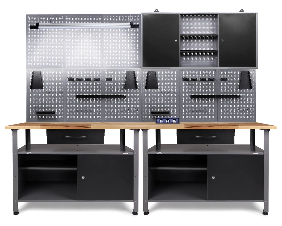 Ondis24 Werkstatteinrichtung 240cm Komplett Werkstattset Werkbank aus Metall LED - Bild 1 von 4