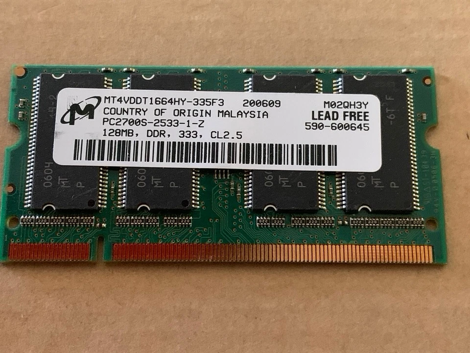 Micron MT4VDDT1664HY-335F3 PC2700S 128Mb 133MHz 200 Pin SODIMM - Image 1 of 1