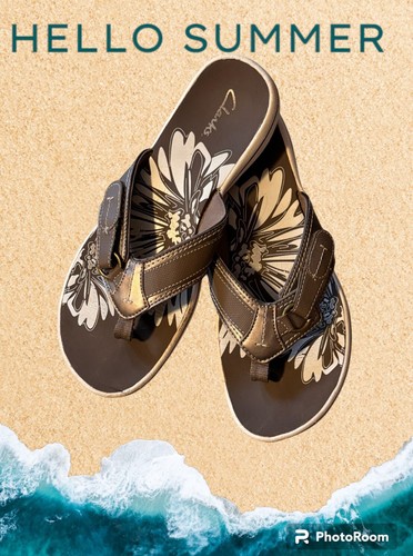 Sandali infradito infradito Clarks da donna taglia 9 US 40 EU brezza marina in peltro