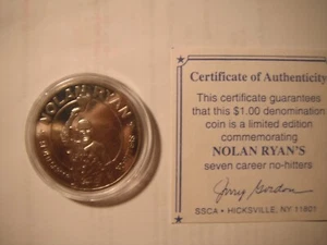 Nolan Ryan One Dollar Coin 1993 Republic of Liberia Baseball Seven No Hitters - Picture 1 of 2