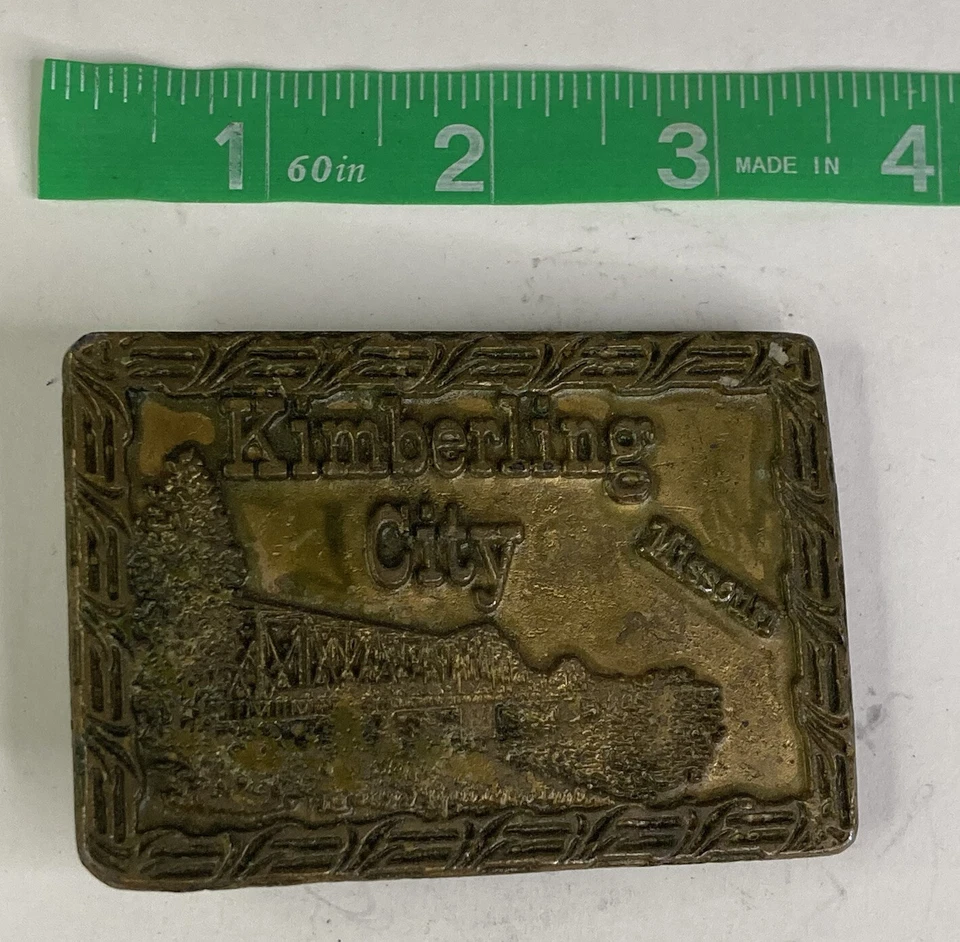 Vintage “Kimberling City, Missouri” Solid Brass 3” Rectangle Belt Buckle - Image 1 of 4