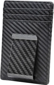 Travelambo Money Clip for Men Carbon Fiber Clip Wallet Leather Slim Minimalist C - Picture 1 of 10