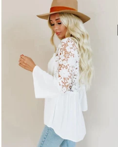 XXL Neu Übergröße Boho Weiß Spitze Weiblich Bäuerin Weiblich Oberteil Bluse Damen 2X - Bild 1 von 6