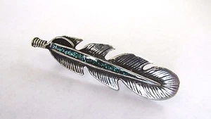 Feather Pin Teal Enamel Glitter . Made in USA - Picture 1 of 3