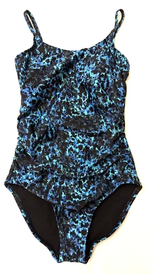 Speedo Talla 6 Traje de Baño Una Pieza Azul y Negro Estampado Forrado Baño Estante Sujetador 0205 Foto 1 de 3