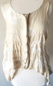 Krista Larson Cream and White Tie-Dyed Silk/Cotton Voile Stellah Tank Cami - Picture 1 of 3