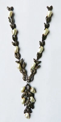 Centre de collier marcassite nacre ART NOUVEAU ancien mother pearl necklace - Photo 1/4