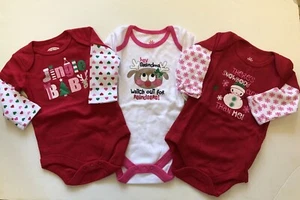 Three 0-3 Months New Christmas Holiday Infant Long sleeve Creepers New W/o tags - Picture 1 of 7