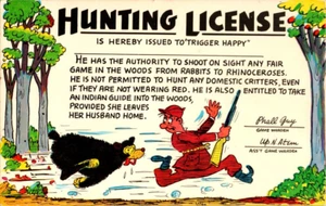 Vintage Plastichrome Comic Postkarte - Jagdschein - unbenutzt - Bild 1 von 2