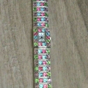 Geneva Women's Watch Square Small Dial Multicolored Crystal Linked Band New Item - Picture 1 of 3