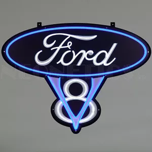 Ford V8 LED Flex-Neon Look Schild - Händler - Mustang - LKW - Raptor - Oval - Bild 1 von 3