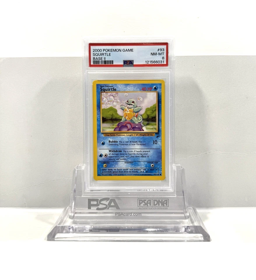 SQUIRTLE 93/130 - BASE SET 2 1999 POKEMON CARD - FRESH SLAB - PSA 8 NM / MINT - Image 1 of 4