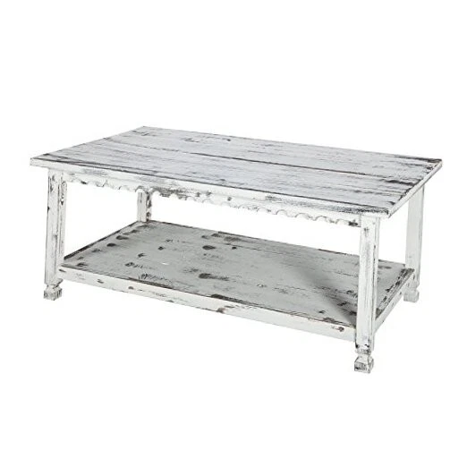 Alaterre Furniture Coffee Table Antique Wood White 42 in Country Cottage