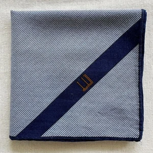 Dunhill Men Handkerchief VTG Blue Cotton Diagonal line Pattern Pocket Square 18" - Picture 1 of 3