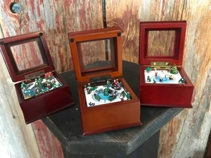 3 Mr Christmas miniature animated music boxes play 3 Different Songs .......b7 - Picture 1 of 6