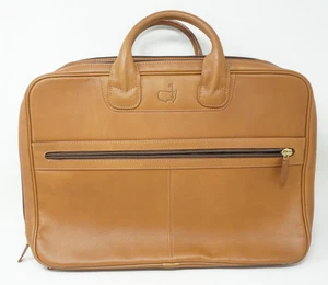 Unbranded Brown Leather Briefcase Laptop Messenger Bag Masters Golf Logo - Picture 1 of 6