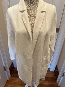 Eileen Fisher Petite Grande Giacca Passeggino Lino Biologico Alta Qualità Bianco $298 - Foto 1 di 14