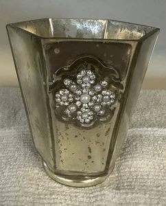 Mercury Gold Glass With Jewels Candle Holder Or Vase - Picture 1 of 11