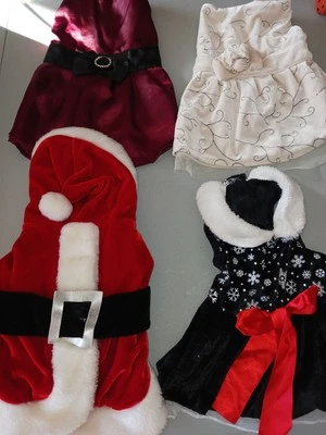 Праздничный собаки домашних животных 4шт платья наряд атласный бархат снежинка Санта маленький VVGC - Изображение 1 из 2