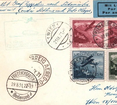 GRAF ZEPPELIN Card *LIECHTENSTEIN* Treaty Air SÜDAMERIKAFAHRT 1931 Vienna KZ414 - Image 1 of 4