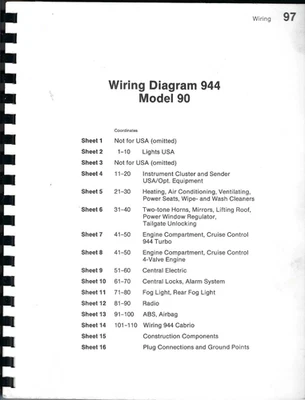 Porsche 944 Turbo/S2 1990 juego de diagramas de cableado de fábrica EE. UU. Foto 1 de 2